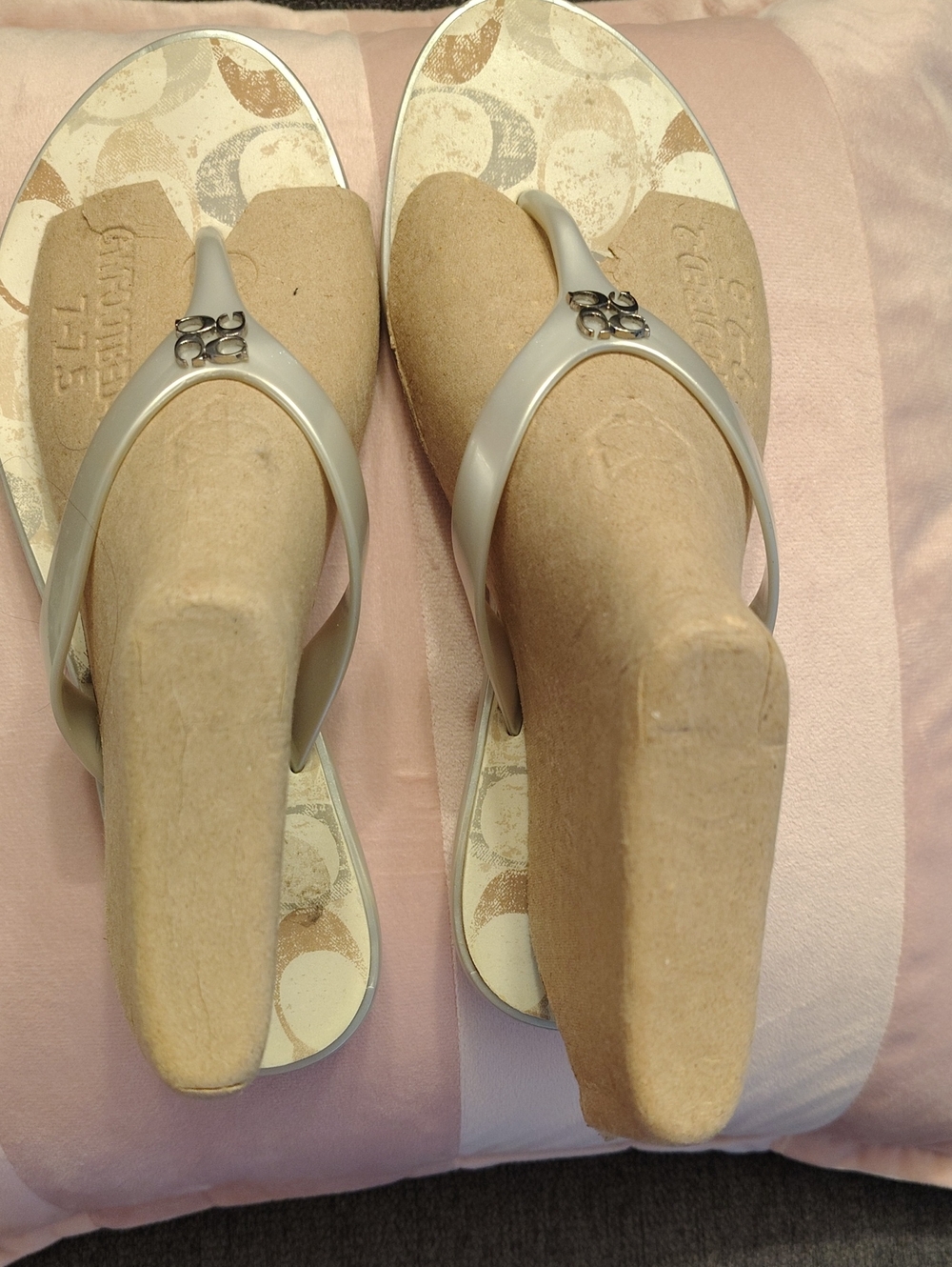 Coach Pearl Beige Thong Sandals with Signature Accent